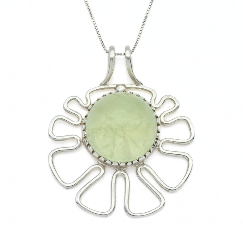 Flower Pendant, Prehnite Pendant, Natural Prehnite, Green Pendant, May Birthstone, Unique Pendant, Large Prehnite, May Pendant, Prehnite