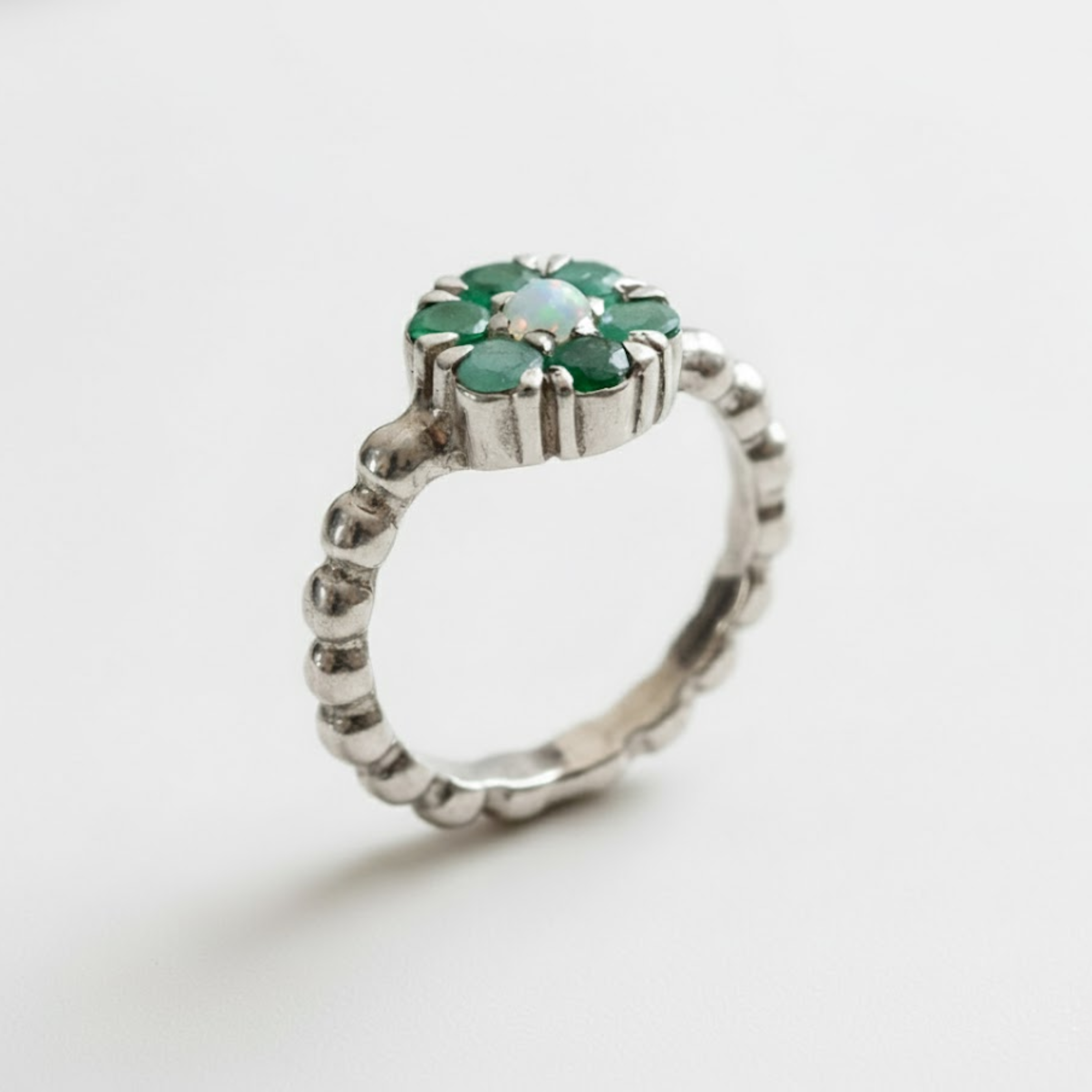 Beautiful 925 Sterling Silver ring with natural emerald cluster, May's birthstone, symbolizes harmony and healing, great for everyday.