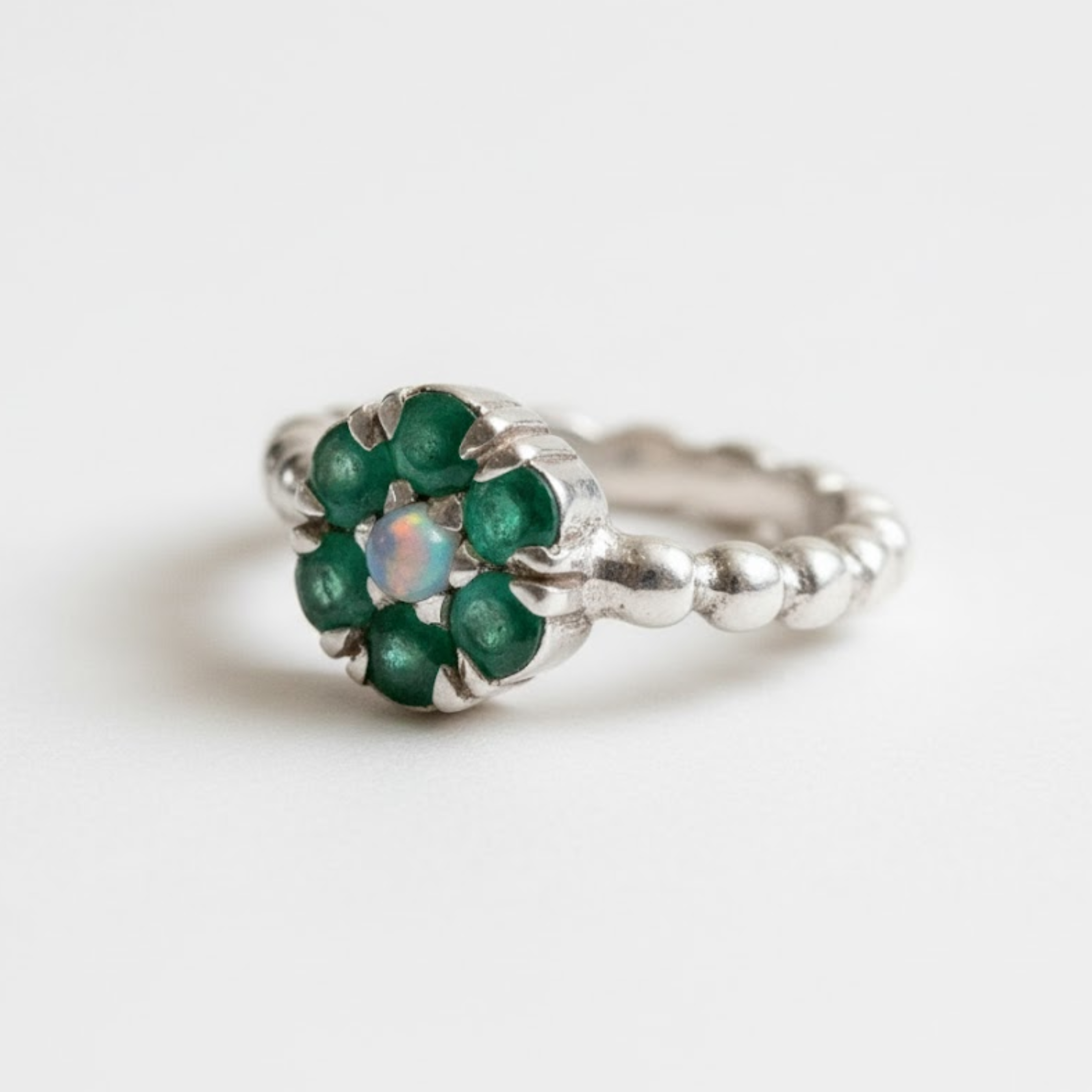 Stunning Natural Emerald Ring in 925 Sterling Silver, showcasing May birthstone in a beautiful cluster, ideal for special occasions.
