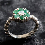 Flower Emerald Ring - Genuine Emerald Opal Ring - Green Vintage Ring