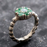 Flower Emerald Ring - Genuine Emerald Opal Ring - Green Vintage Ring