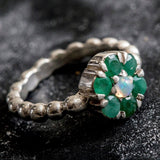 Flower Emerald Ring - Genuine Emerald Opal Ring - Green Vintage Ring