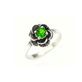 Green Flower Ring - Chrome Diopside Ring - Vintage Rose Ring