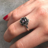 Green Flower Ring - Chrome Diopside Ring - Vintage Rose Ring