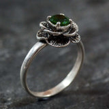 Green Flower Ring - Chrome Diopside Ring - Vintage Rose Ring