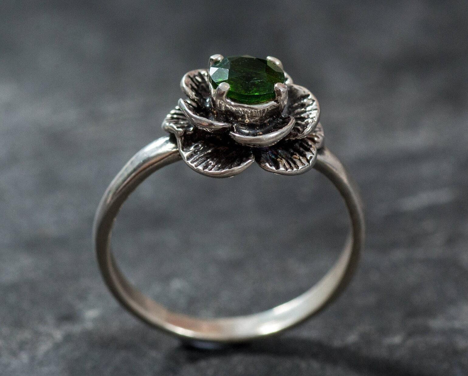 Green Flower Ring, Chrome Diopside Ring, Natural Chrome Diopside, Silv –  Adina Stone Jewelry