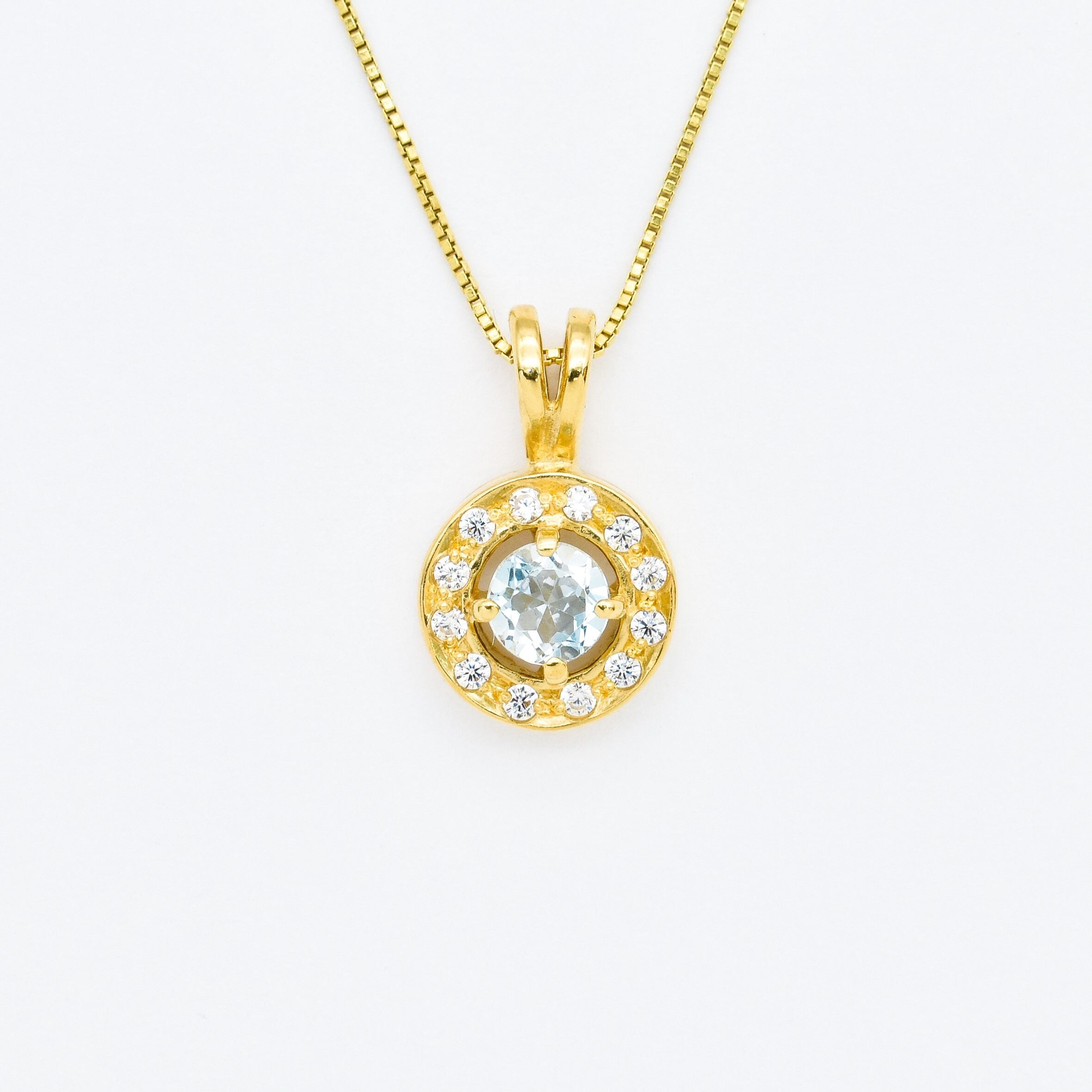 Blue Topaz Pendant, Natural Blue Topaz, Dainty Pendant, December Birthstone, Small Round Pendant, Small Blue Pendant, Solid Silver Pendant(1)