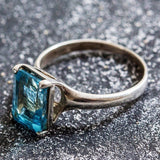 Blue Solitaire Ring - Natural Blue Topaz, Blue Engagement Ring
