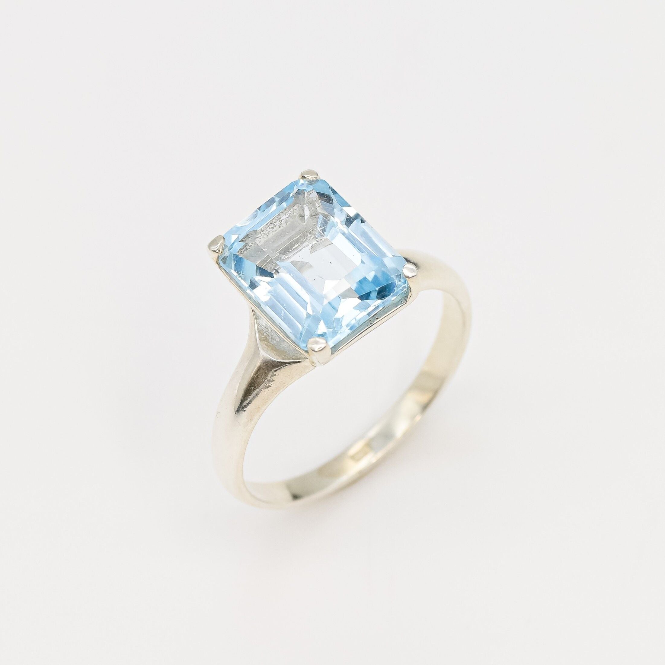 Square Ring, Blue Topaz Ring, Natural Blue Topaz, Vintage Rings, December Birthstone, Blue Ring, December Ring, Solid Silver Ring, Topaz