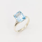 Gold Blue Topaz Ring - Blue Square Ring - Natural Blue Topaz