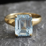 Gold Blue Topaz Ring - Blue Square Ring, Natural Blue Topaz