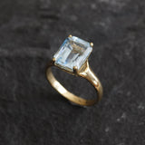 Gold Blue Topaz Ring - Blue Square Ring, Natural Blue Topaz