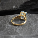 Gold Blue Topaz Ring - Blue Square Ring, Natural Blue Topaz