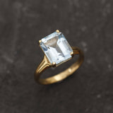 Gold Blue Topaz Ring - Blue Square Ring, Natural Blue Topaz