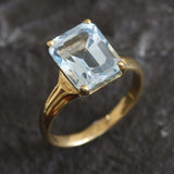 Gold Blue Topaz Ring - Blue Square Ring, Natural Blue Topaz