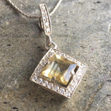 Vintage Citrine Necklace - Genuine Citrine Necklace - Princess Cut Yellow Pendant