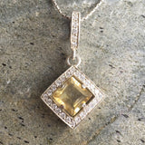 Vintage Citrine Necklace - Genuine Citrine Necklace - Princess Cut Yellow Pendant