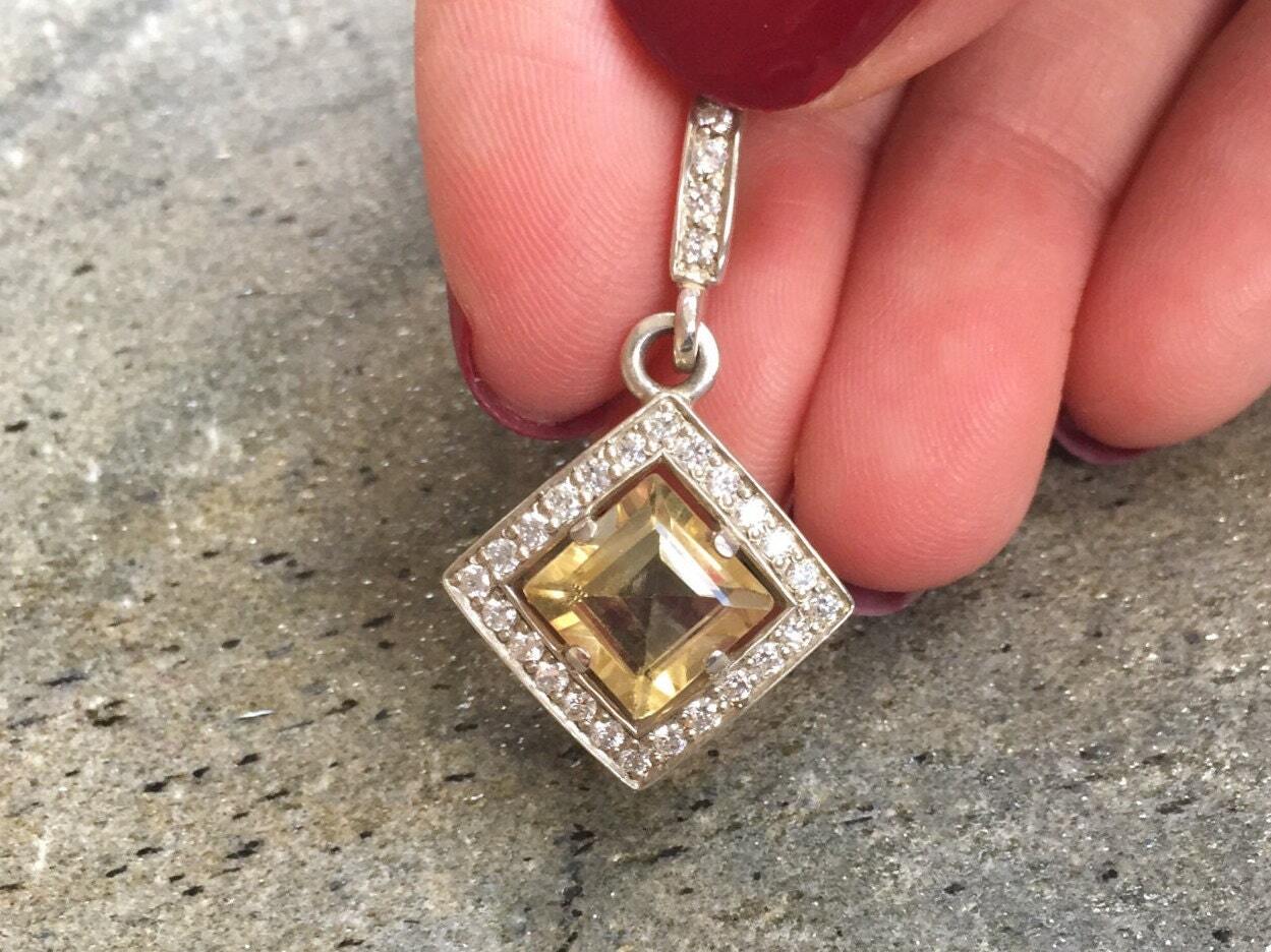 Citrine Pendant, Natural Citrine, Vintage Pendant, November Birthstone, Princess Cut Pendant, November Pendant, Yellow Pendant, Solid Silver