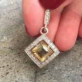 Vintage Citrine Necklace - Genuine Citrine Necklace - Princess Cut Yellow Pendant