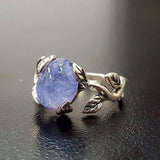 Blue Solitaire Ring - Natural Tanzanite Ring, Gold Leaf Ring
