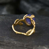 Blue Solitaire Ring - Natural Tanzanite Ring, Gold Leaf Ring