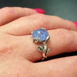 Blue Solitaire Ring - Natural Tanzanite Ring, Gold Leaf Ring