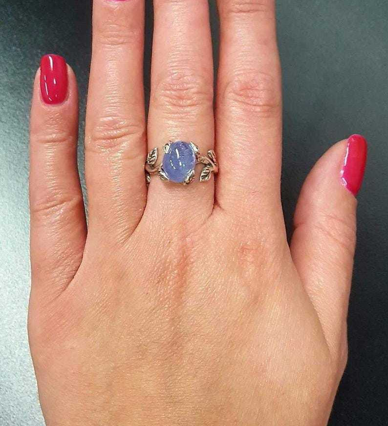 Tanzanite Ring, Natural Tanzanite, December Birthstone, Silver Leaf Ring, Blue Flower Ring, Dainty Ring, Blue Vintage Ring, 925 Silver Ring(1)