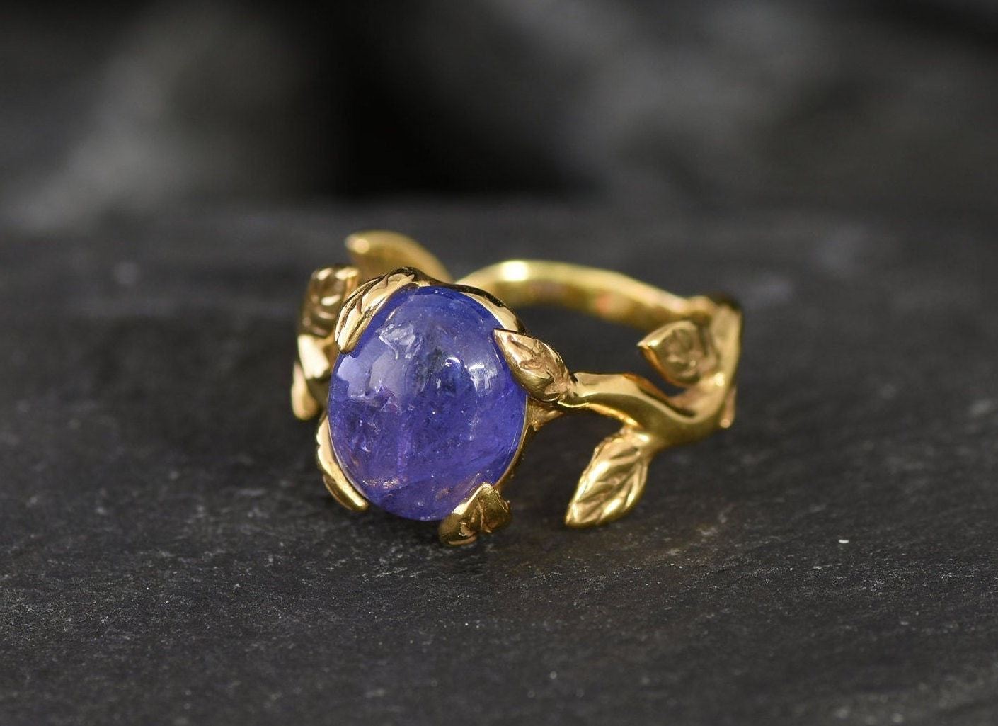 Tanzanite Ring, Natural Tanzanite, December Birthstone, Silver Leaf Ring, Blue Flower Ring, Dainty Ring, Blue Vintage Ring, 925 Silver Ring(1)