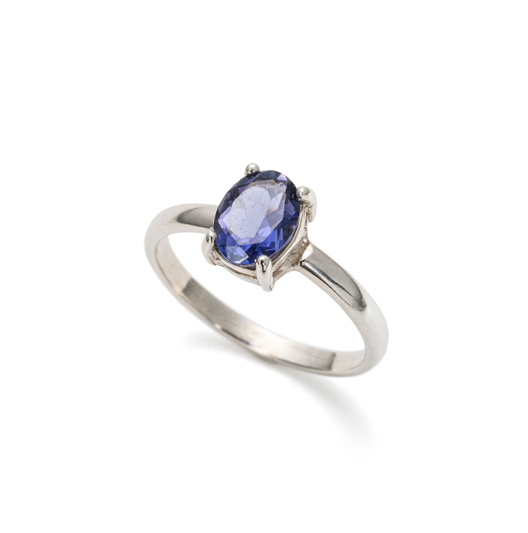 Blue Gemstone Gold Ring set with Natural Iolite in a diamond cut, flawless clarity & deep blue color, perfect for gifting