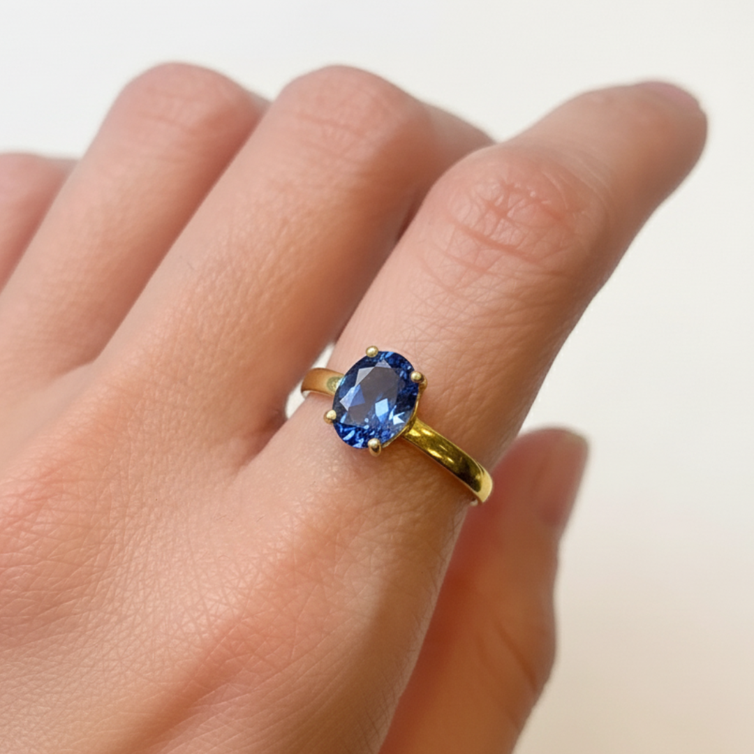 An elegant blue Iolite gemstone ring in 18k Gold Vermeil over Solid 925 Sterling Silver, ideal for gifting, and daily wear