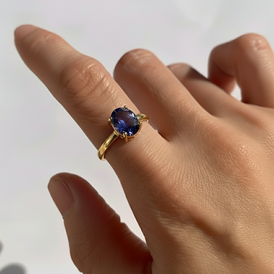 Natural Iolite Ring set in 18k Gold Vermeil over Solid 925 Sterling Silver