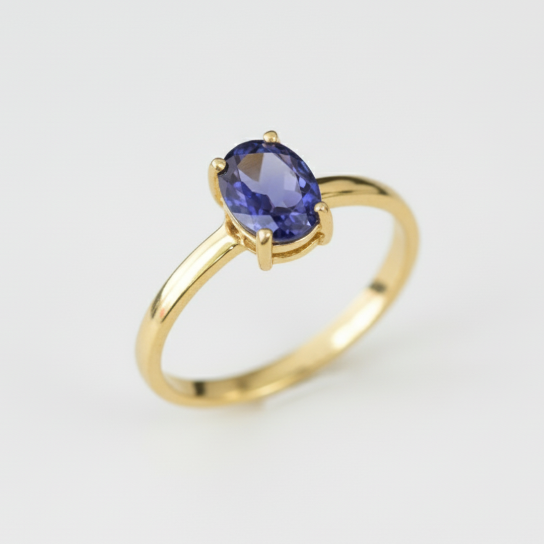 A striking Real Iolite Gemstone Ring in Gold, perfect gift for her, for special and casual ocassions