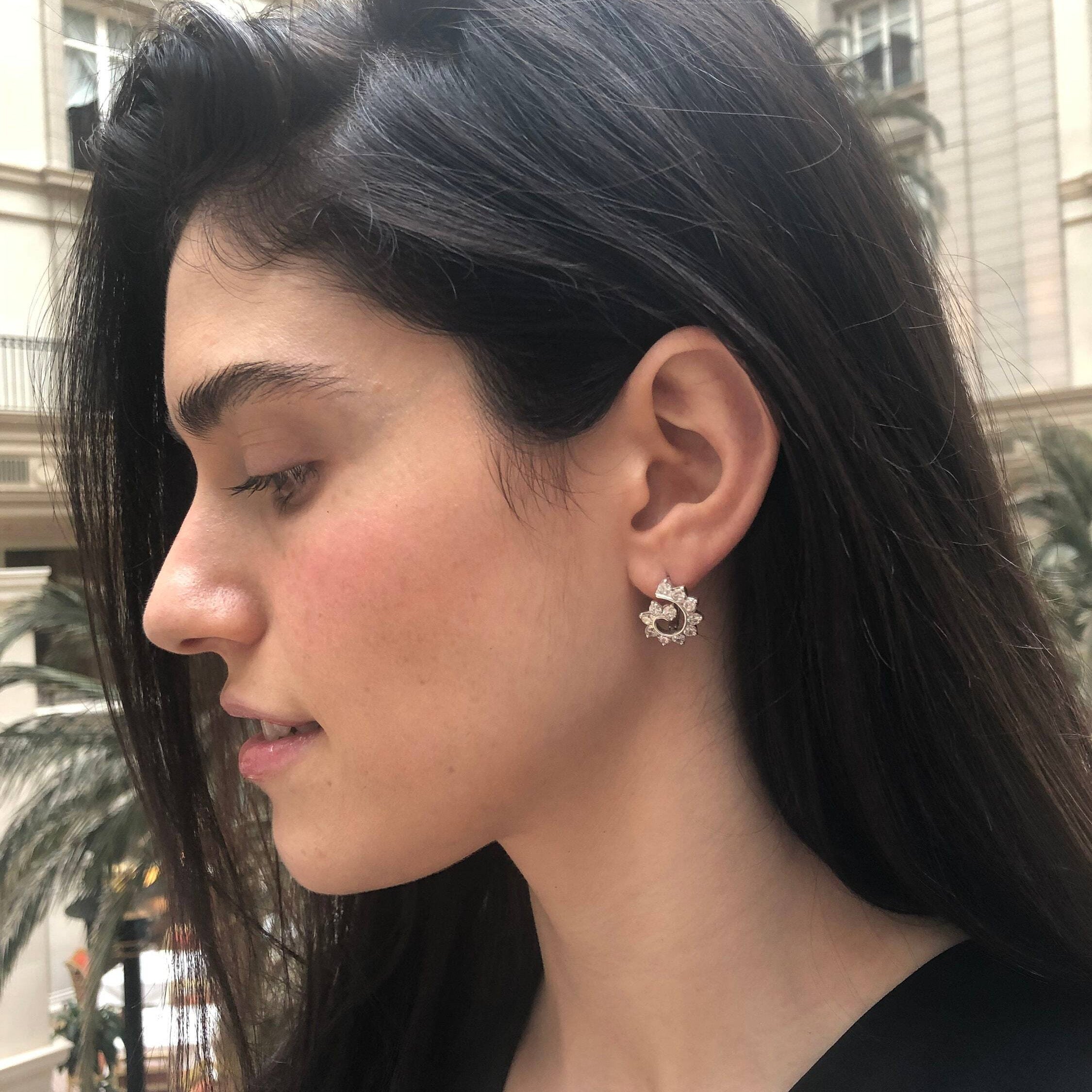 Swirl Earrings, Created Diamond, Artistic Earrings, Diamond Earrings, Sparkly Earrings, Twirl Earrings, Vintage Earrings, Silver Earrings