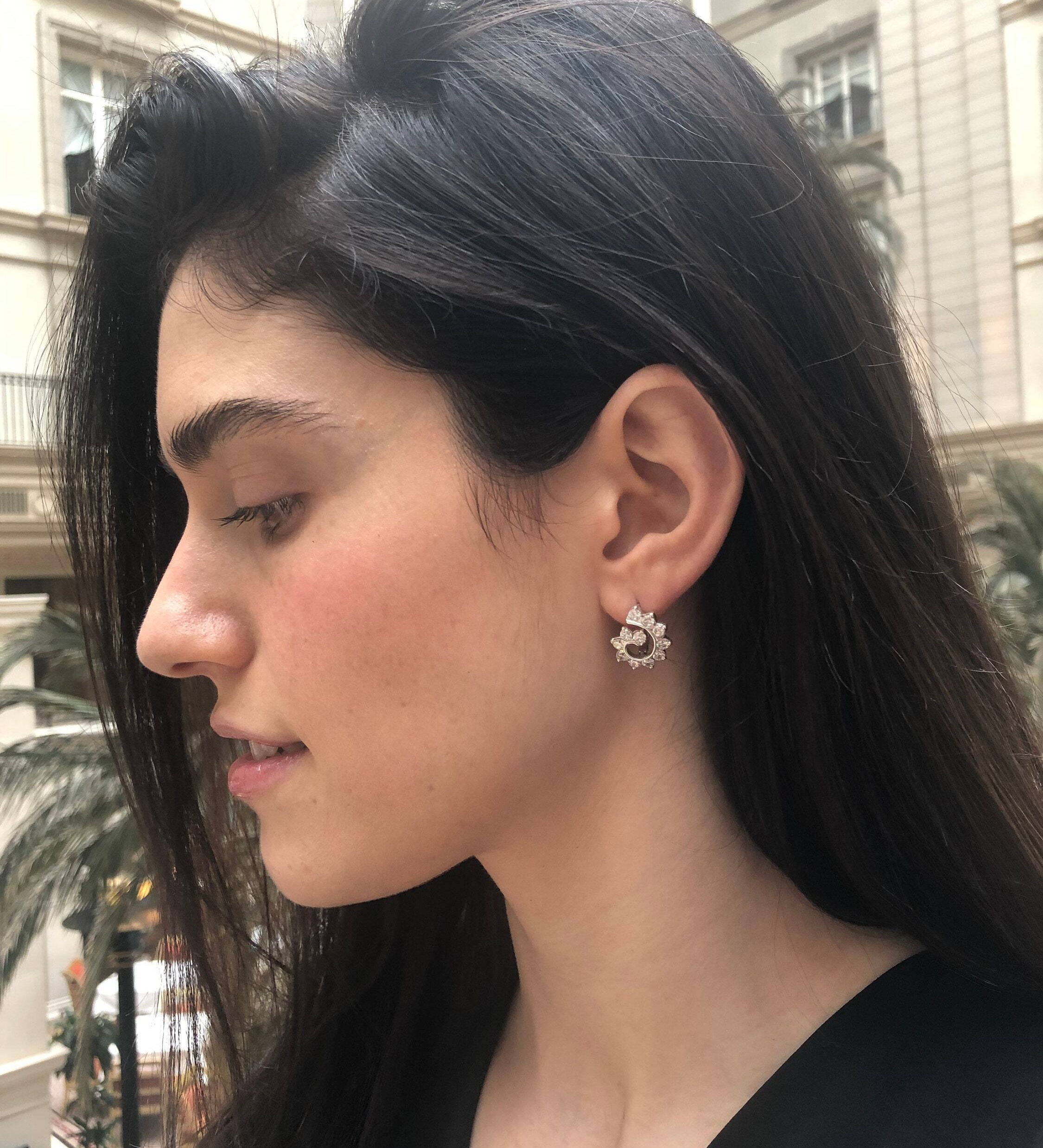 Swirl Earrings, Created Diamond, Artistic Earrings, Diamond Earrings, Sparkly Earrings, Twirl Earrings, Vintage Earrings, Silver Earrings