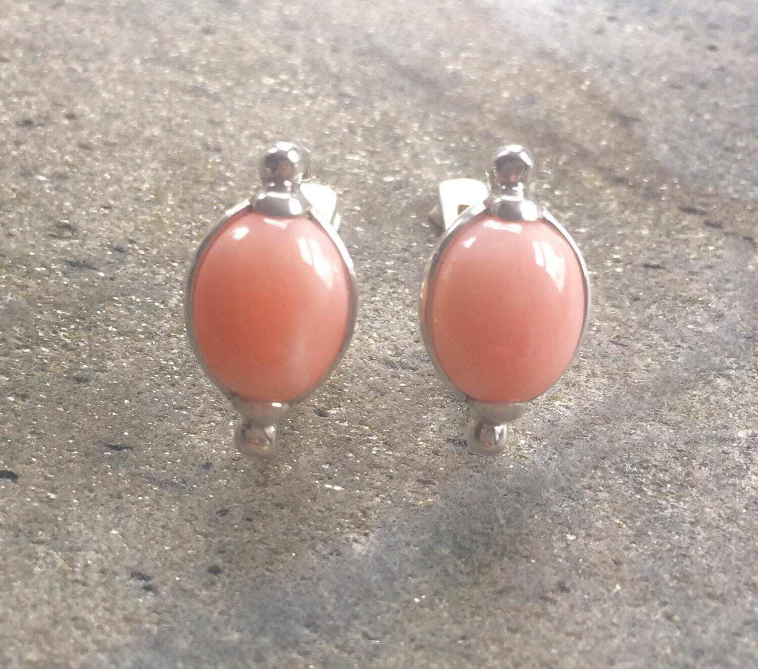 Coral Earrings, Natural Coral, Pink Coral, Peach Coral, Solid Silver Earrings, Italian Coral, Pure Silver, Natural Stone, Sterling Silver