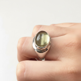 Lemon Quartz Ring - Yellow Statement Ring - Large Bezel Ring