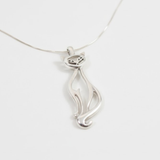 Charming Large Cat Pendant Necklace in 925 Sterling Silver, a delightful gift for cat lovers on any occasion.