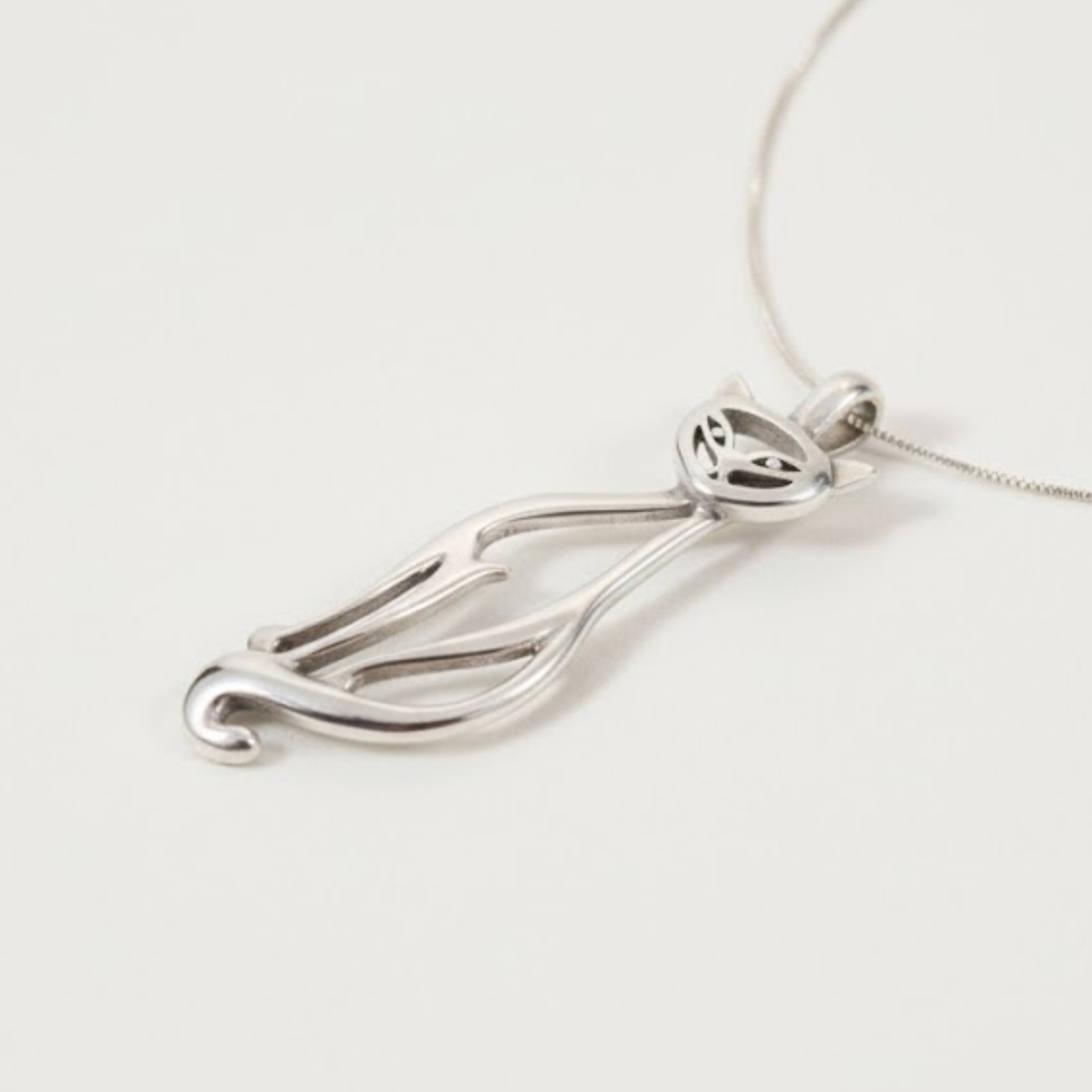 Unique 925 Sterling Silver Cat Necklace featuring a large pendant, a treasured piece for cat lovers' jewelry collection.