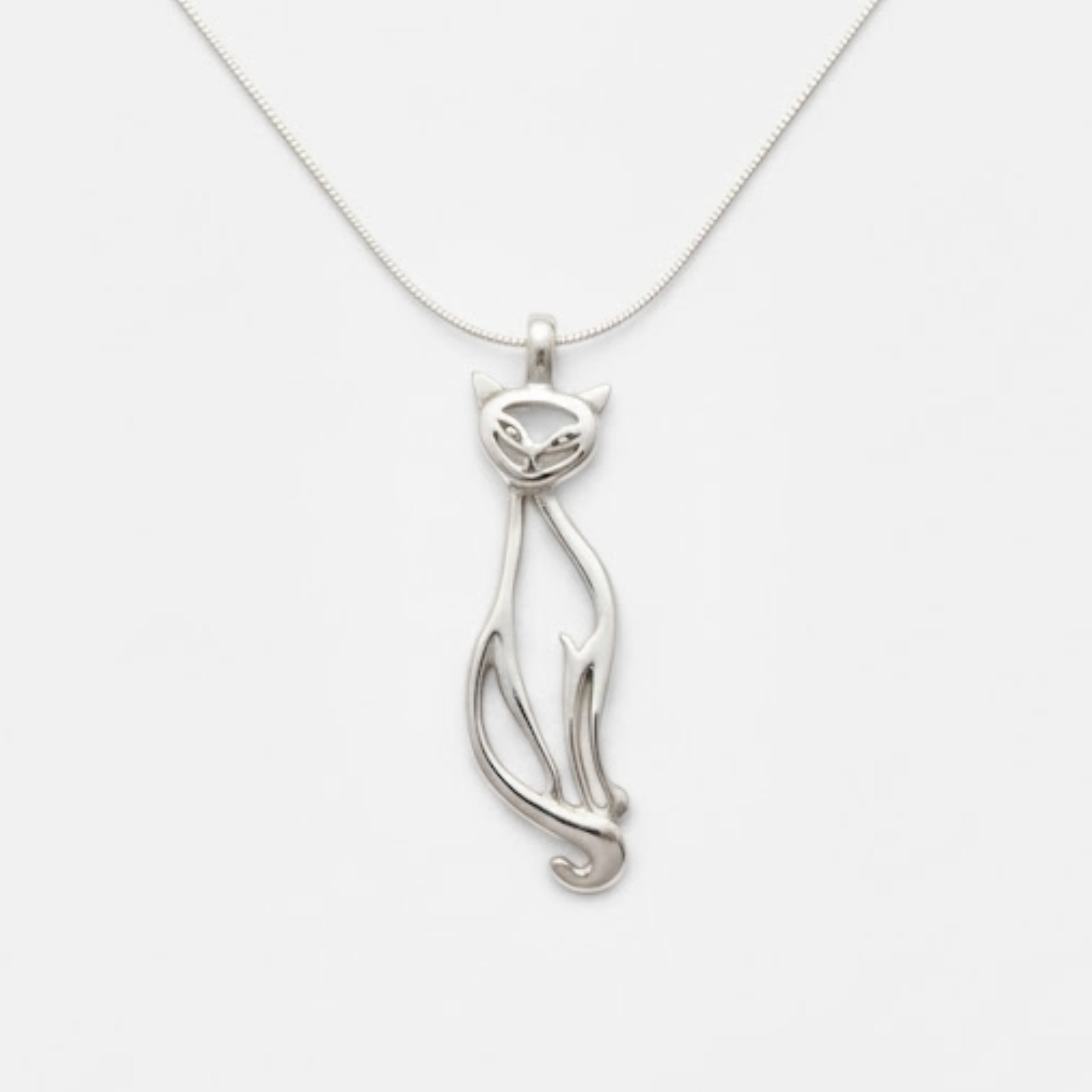 Silver Cat Necklace - Large Cat Pendant - Cat Lover Necklace made in 925 Sterling Silver. Ideal for everyday wear and perfect for birthday gifting and special occasions.
