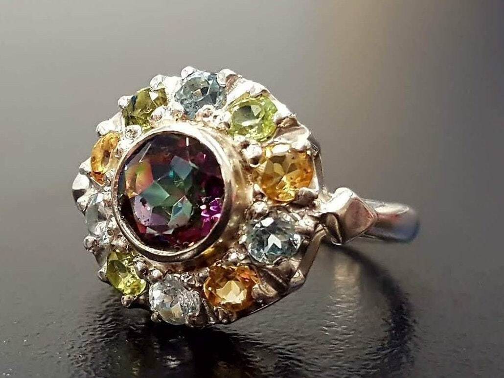 Mystic Topaz Ring, Natural Mystic Topaz, Topaz Ring, Victorian Ring, December Ring, Purple Ring, December Birthstone, 925 Silver Ring, Topaz