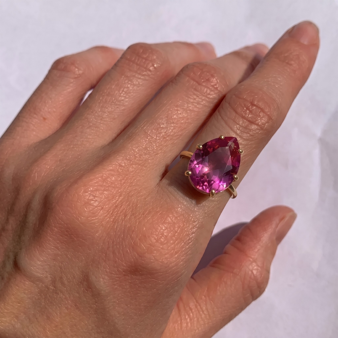 18k Gold Vermeil Alexandrite Ring featuring Created Pink Alexandrite, symbolizing renewal and intuition, perfect for birthdays.