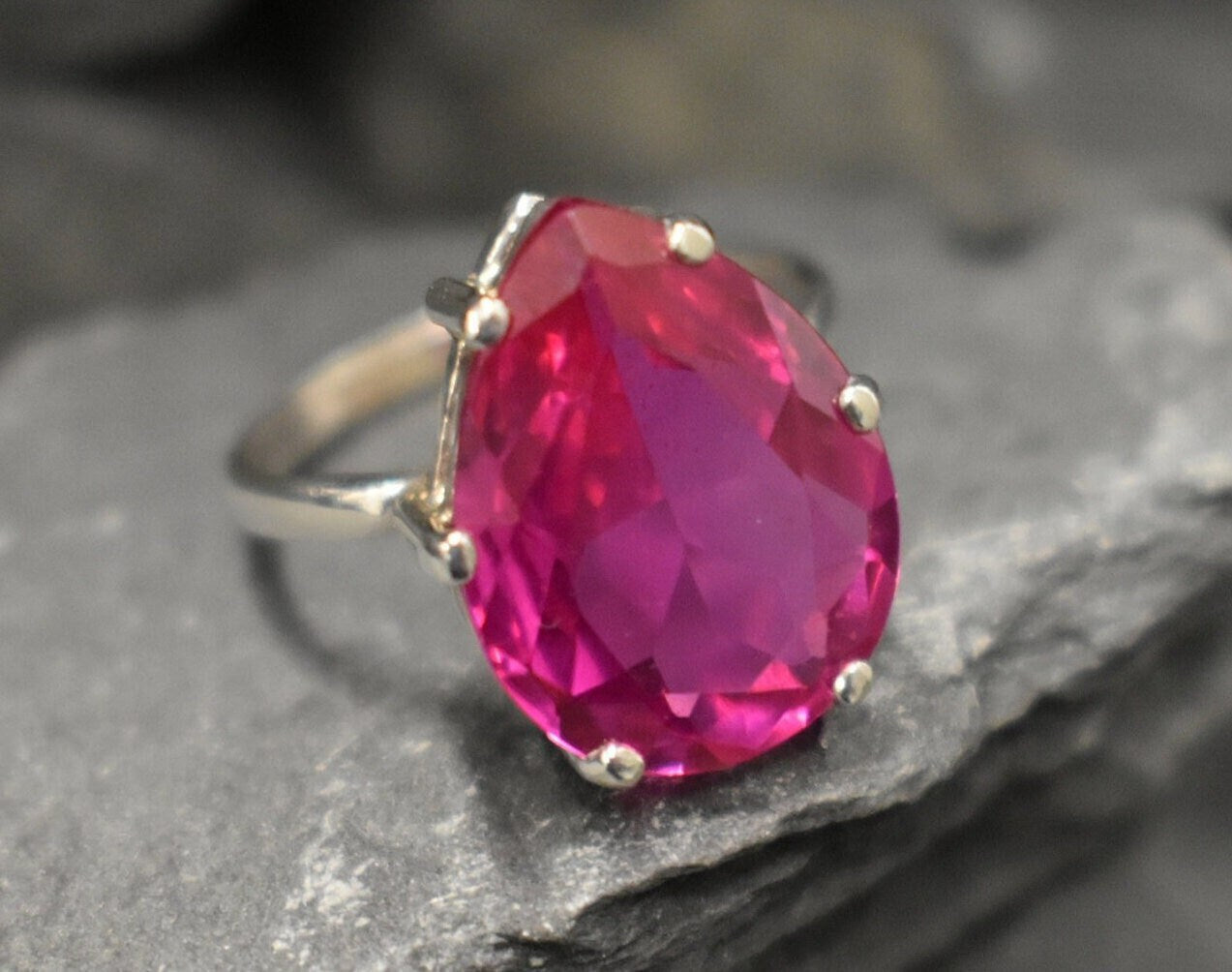 Alexandrite Statement Ring - Teardrop Ring - Pink Gemstone Ring
