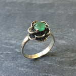 Vintage Flower Ring, Emerald Ring, Natural Emerald, May Birthstone, May Ring, Natural Emerald Ring, Green Rose Ring, Solid Silver Ring