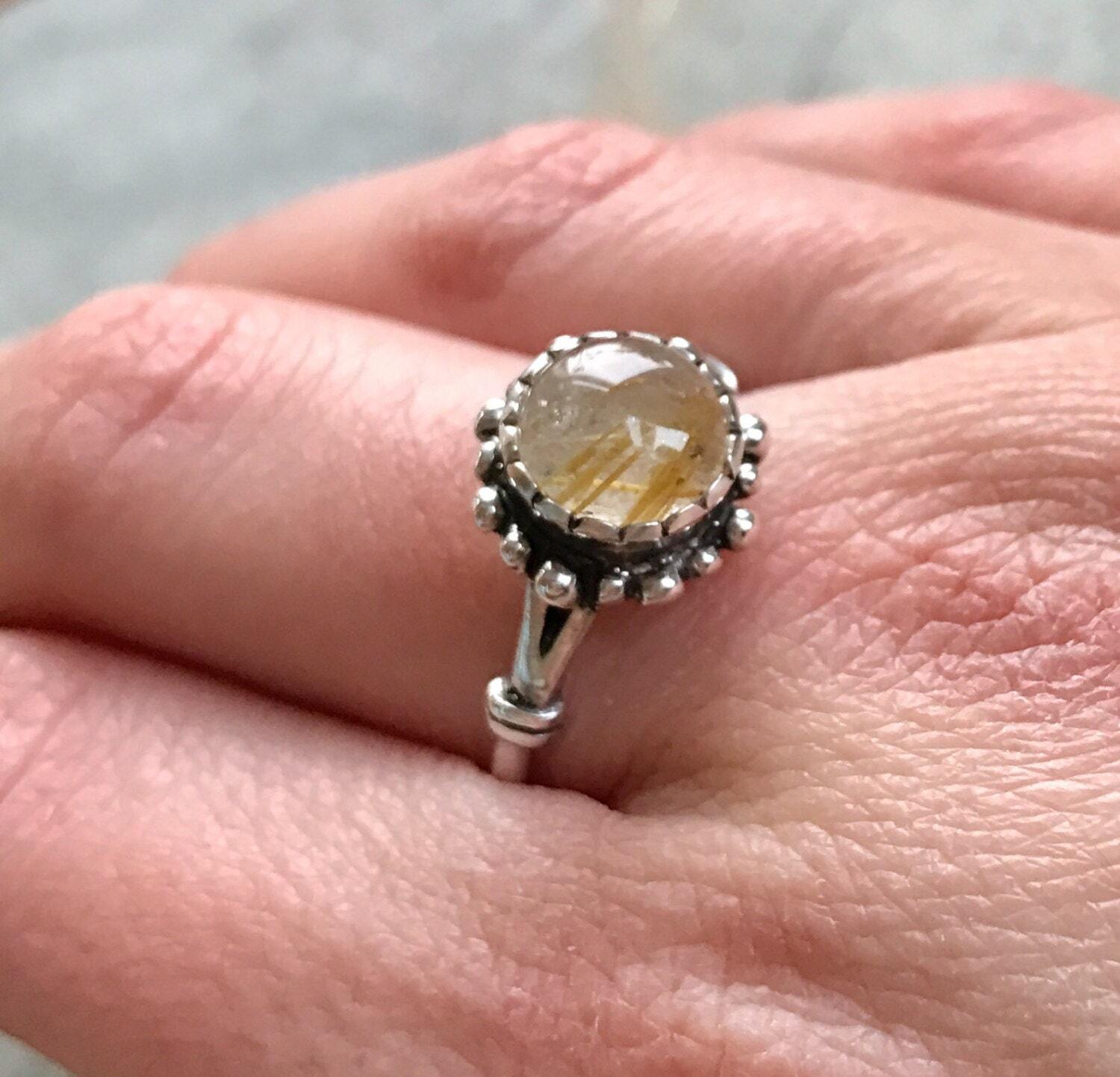 Vintage Ring, Rutilated Quartz, Leo Birthstone, Natural Gem, Golden Rutilated, Quartz Ring, Gold Quartz, Vintage Rings, Solid Silver Ring (501674912)