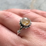 Rutilated Quartz Ring - Yellow Flower Ring - Quartz Vintage Ring