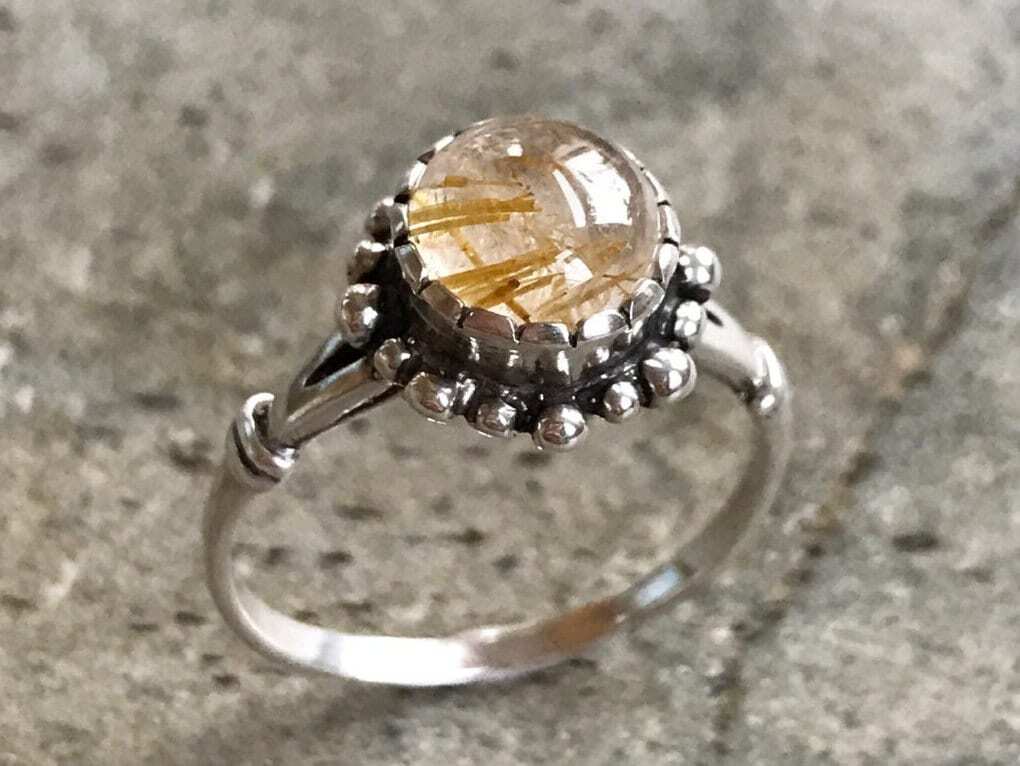 Vintage Ring, Rutilated Quartz, Leo Birthstone, Natural Gem, Golden Rutilated, Quartz Ring, Gold Quartz, Vintage Rings, Solid Silver Ring (501674912)