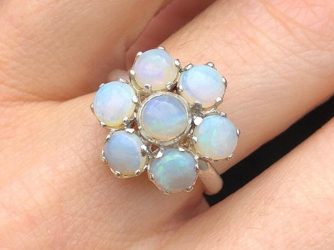 Flower Opal Ring - Natural Australian Opal, White Daisy Ring