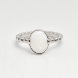 Gold Opal Ring - White Oval Ring - Vintage Bezel Ring