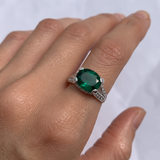 Oval Created Green Emerald in Pavé setting, crafted in 925 Sterling Silver, ideal for May birthdays and everyday elegance.