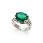Created Emerald Ring made in 925 Sterling Silver with Oval Created Green Emerald in Pavé setting, May Birthstone gift idea, symbolizes, ideal for everyday wear and perfect for birthday gifting and special occasions.